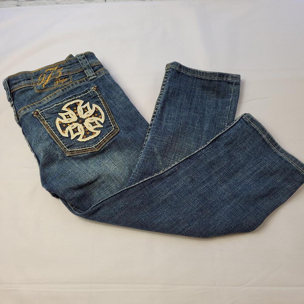 Pepe Capri Jeans Low Rise Topaz Stone Embellished Pockets Distressed size 27